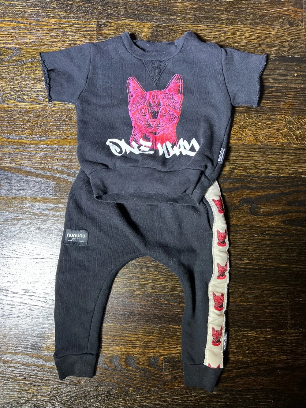 Nununu 12-18 Months Black Cool Cats Sweatshirt and Pants Set